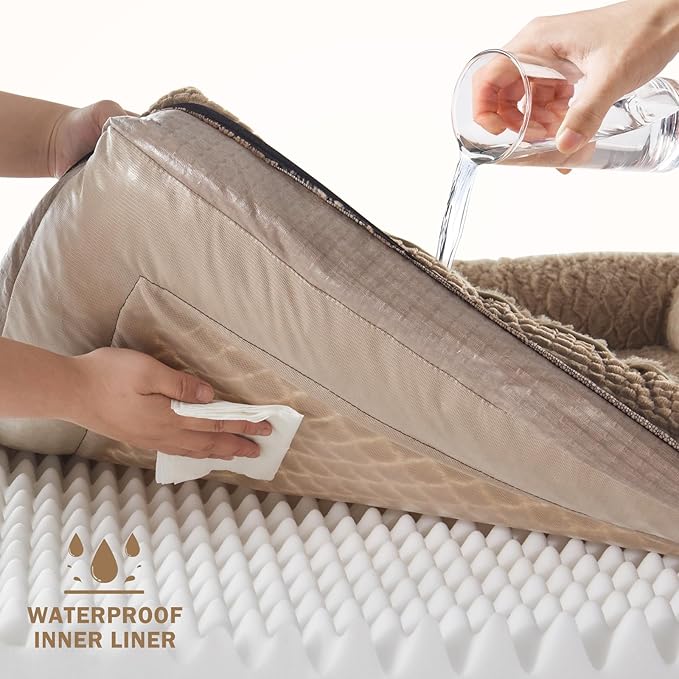 INVENHO Orthopedic Large Dog Dogs, Washable Egg-Crate Memory Foam Dog Couch Bed with Washable Removable Cover, Waterproof Lining and Nonskid Bottom