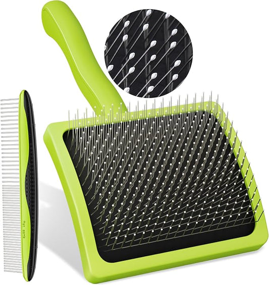 Pecute Slicker Brush for Dogs Cats with Air-Cushion and Soft Pins, Dog Brush for Shedding Massaging Grooming, Lightweight Cat Brush with Pet Comb, Gently Removes Loose Fur Undercoat