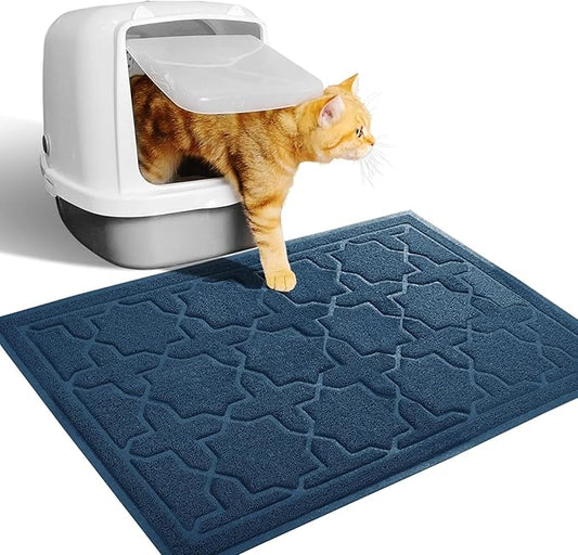 Yimobra Cat Litter Mat, 24"x20" Litter Mat with Litter Lock Mesh, Soft Cat Litter Mat Litter Trapping Mat, Easy to Clean, Non-Slip, Water Resistant, Litter Free Floors, Dark Blue
