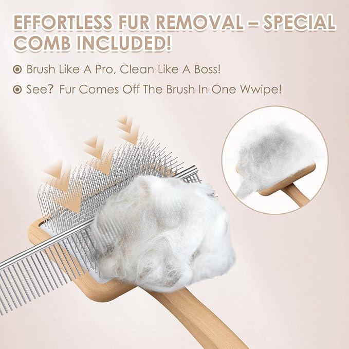 Large Slicker Brush for Dogs - 3PC Pet Grooming Kit - Undercoat Rake & Stainless Comb | Long Pins Remove Mats on Poodles, Golden, Labradoodles | Thick Coat Deshedder for Dogs, Cats, Oak