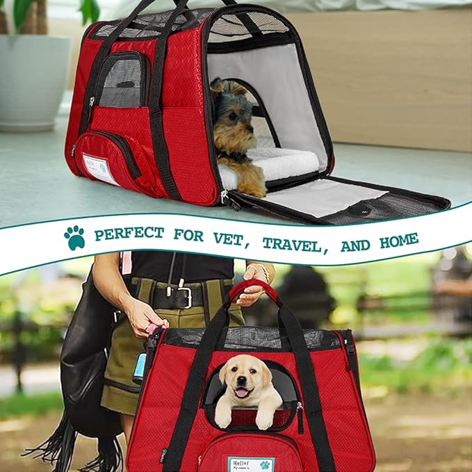 PetAmi Airline Approved Pet Carrier for Cat, Soft Sided Dog Carrier for Small Dogs, Cat Travel Supplies Accessories for Indoor Cats, Ventilated Pet Carrying Bag Medium Large Kitten Puppy, Small Red