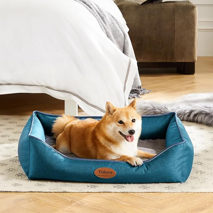 Orthopedic Dog Beds for Medium Dogs, Durable Egg Crate Foam Sofa Dog Bed wit Washable Removable Cover,Waterproof Lining,Pet Bed for Large Dogs (Peacock Blue, 26.4" L x 21.7" W x 6.2" Th)