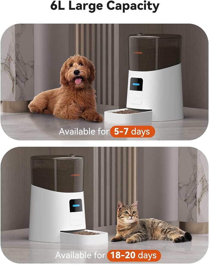 WOPET 6L Automatic Cat Feeder, WiFi Automatic Dog Feeder with APP Control for Remote Feeding, Cat Food Dispenser with Low Food Sensor and Voice Recorder, Up to 15 Meals Per Day