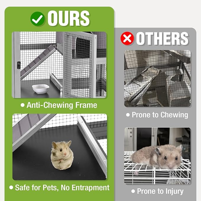 Large Ferret Cage, Chinchilla Cage with 5 Levels, Wooden Guinea Pig Cages with Wheels, Small Animal Cages with Ramp, Hideout, Pull Out Tray, for Rat, Hamster, Hedgehog