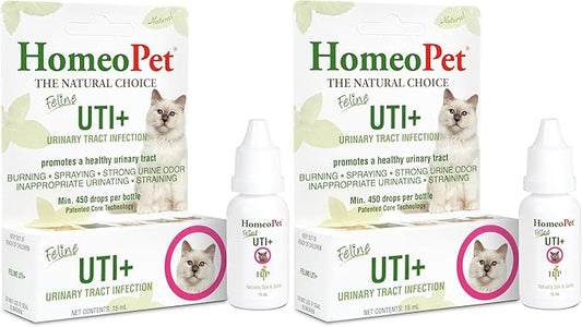 HomeoPet Feline UTI Plus, Safe and Natural Urinary Tract Medicine for Cats, Feline Urinary Tract Support, 15 Milliliters - Pack of 2