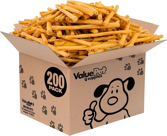 ValueBull USA - Rawhide Twists for Small Dogs, 5 Inch, Smoked, Varied Thicknesses, 200 Count Bulk Pack - Natural & Safe, USA Beef Hide, Long Lasting, Chemical Free, No Artificial Flavors