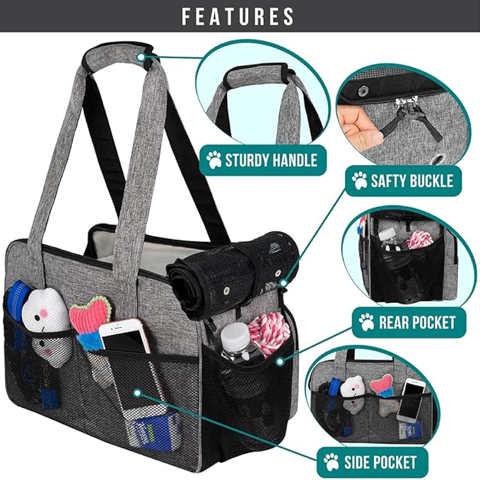 PetAmi Small Dog Purse Carrier, Soft-Sided Pet Carrier Bag with Pockets, Portable Puppy Cat Travel Handbag Tote, Airline Approved Breathable Mesh, Poop Bag Dispenser, Sherpa Bed, Max 18 lbs, Gray