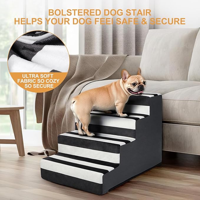JOEJOY Dog Stairs for Small Dogs 17.7" H, 4-Step Dog Steps for High Bed and Couch, Pet Stairs with Non-Slip Bottom Washable Cover for Small Dogs and Cats