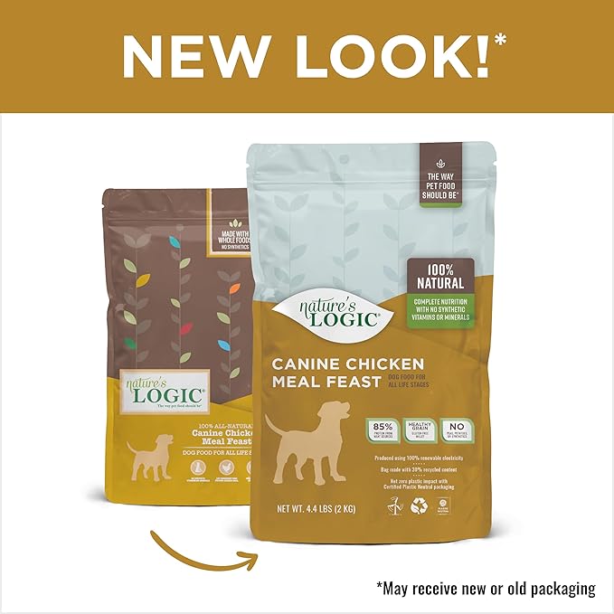 Nature's Logic Dry Dog Food - 100% Natural - No Synthetics - For All Ages, Sizes, Breeds - Free From Common Allergens, High Protein - Chicken Meal Feast, 4.4lbs