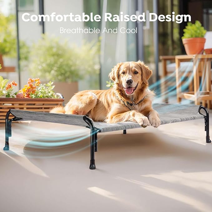 Veehoo XL Outdoor Elevated Dog Bed, Raised Dog Cot for Extra Large Dogs, Cooling Washable Waterproof Pet Hammock Beds with Slope Headrest, Breathable Mesh and Sturdy Frame, X-Large, CWC2204
