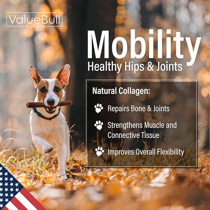 ValueBull USA Collagen Sticks for Dogs, 6 Inch Medium Chews, Natural Long-Lasting Dog Treats, 400 Count Wholesale Pack - Promotes Joint, Skin & Coat Health with Glucosamine and Chondroitin