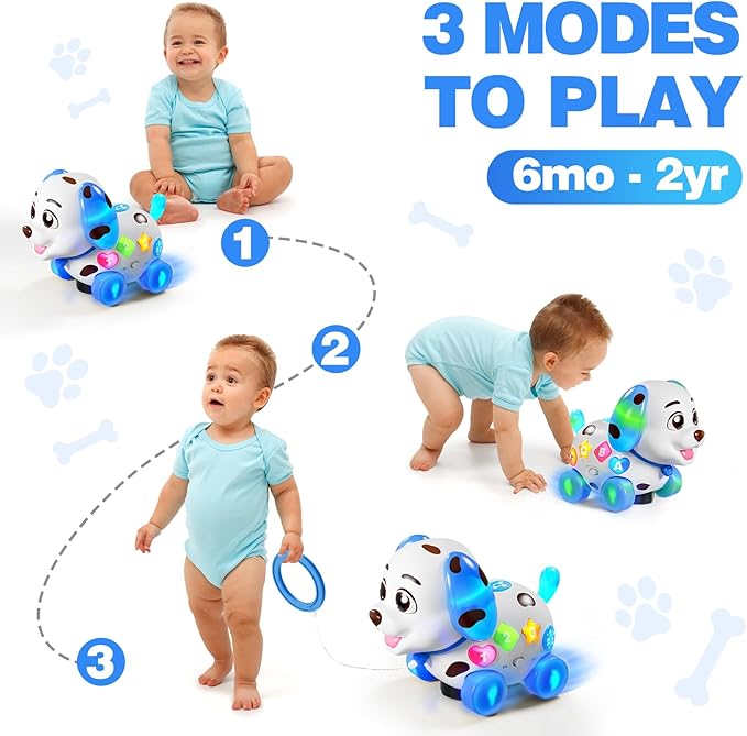 Musical Puppy Toys for 1 Year Old Boy Gift, Crawling and Walking Baby Toy 6-9-12-18 Month, Birthday Gift for 1 Year Old Boy Girl, Bilingual Infant Toys for 7 8 10 Month Olds (Blue)