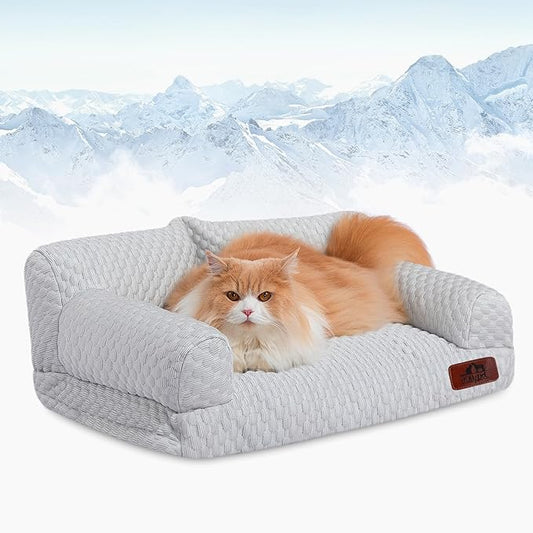 Hollypet Cooling Dog Cat Pet Couch Soft Calming Sofa Bed for Medium Small Cats and Dogs, Gray, 24"x 18"x10"
