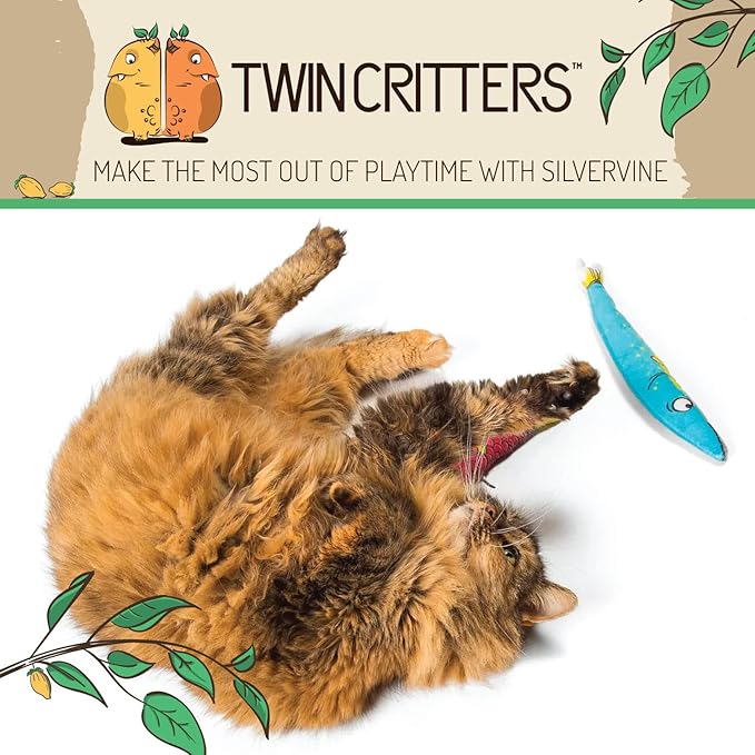 Silvervine Sardine 2-Pack Organic Catnip Substitute Toys for Cats & Kittens | 100% All-Natural Wild Harvested | 2 Refillable Sardine Kicker Cat Toys