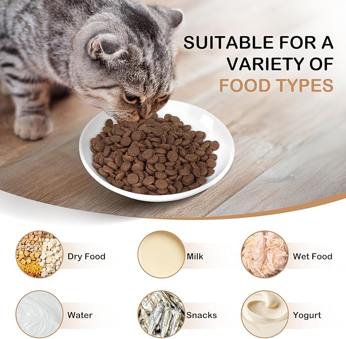 TRUVIC 4 Pack Ceramic Cat Food Bowls, 5.9 Inch Ceramic Cat Dishes Set for Indoor Cats and Small Dogs, Anti Whisker Fatigue Kitten Bowls, Wide Shallow Kitten Plates for Food and Water (Cat's Paw)