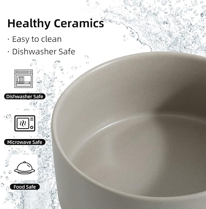 Non-Slip 8.2inch Ceramic Dog Food and Water Bowl for Large Breed Dogs, Pet Bowl for Replacement (Single Bowl, Grey)