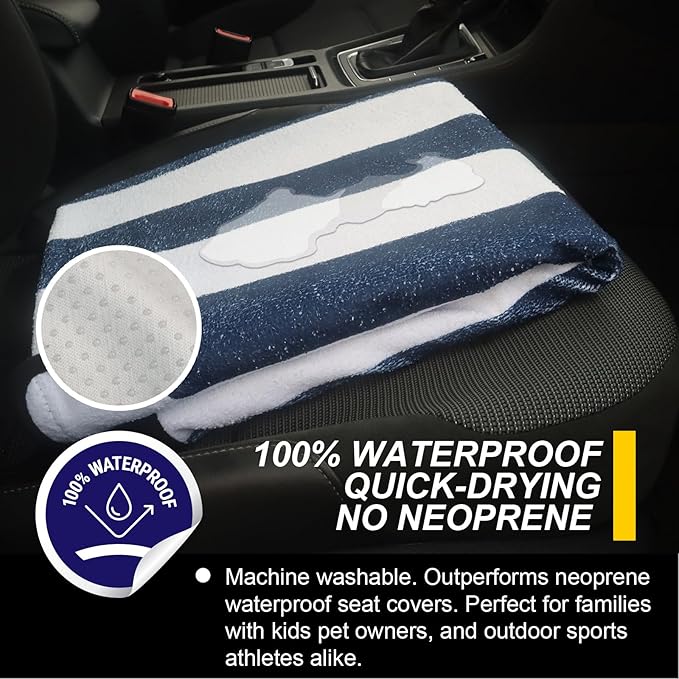 Back Seat Cover for Car Trucks Van SUV,Waterproof Rear Bench Towel Seat Covers for Dogs and Kids,Automotive Backseat Protector (Blue Stripe)