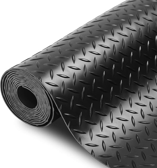 SEAL 4 x 6 Ft Premium Garage Floor Mat, Solid 2.8mm Thickened Black Commercial Grade Heavy Duty Parking Mat for Garage Floor, Golf Cart, Water/Stain Resistant Floor Runner (Embossed Diamond Plate)