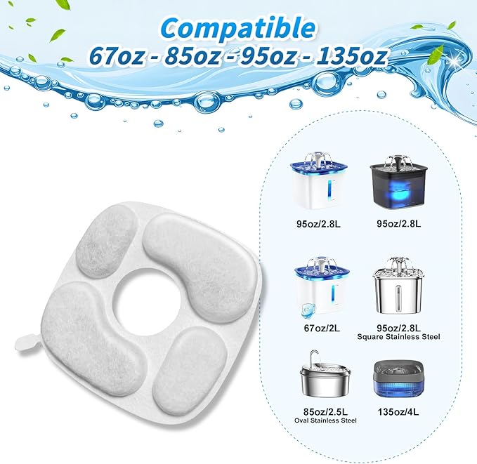 Cat Fountain Filters for 95 oz/2.8 Liter Automatic Pet Fountain Cat Fountain (12 Filters+12 Sponges)