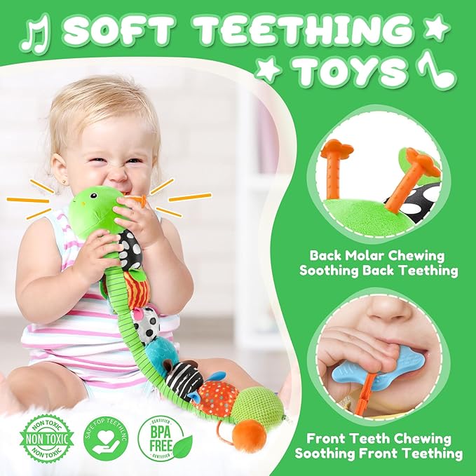 Baby Toys 0-6-12 Months,Musical Caterpillar Stuffed Animals Activity Infant Toys with Crinkle,Rattles,Mirror&Pull String,Muti-Sensory Toys Gifts for Newborn Tummy Time,Kelly Green|Leafy