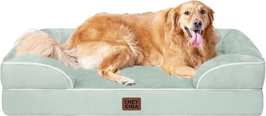 EHEYCIGA Orthopedic Dog Beds for Extra Large Dogs, Waterproof Memory Foam XL Dog Bed with Sides, Non-Slip Bottom and Egg-Crate Foam Big Pet Couch Bed with Washable Removable Cover, Sage Green