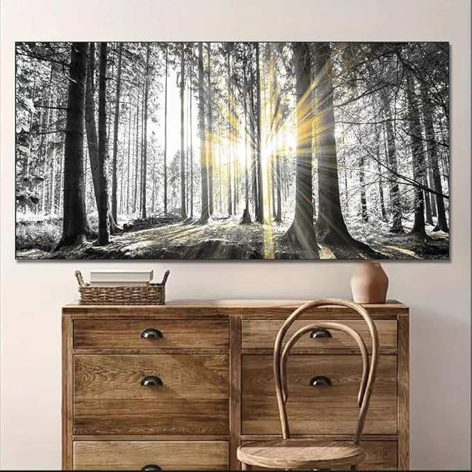 Yxbhhym-Black and White Forest Wall Art Prints Sunset Landscape Canvas Picture for Living Room Wall Art Trees Artwork for Wall Nature Scenery Poster Painting Bedroom Wall Decor Home Office Wall Décor