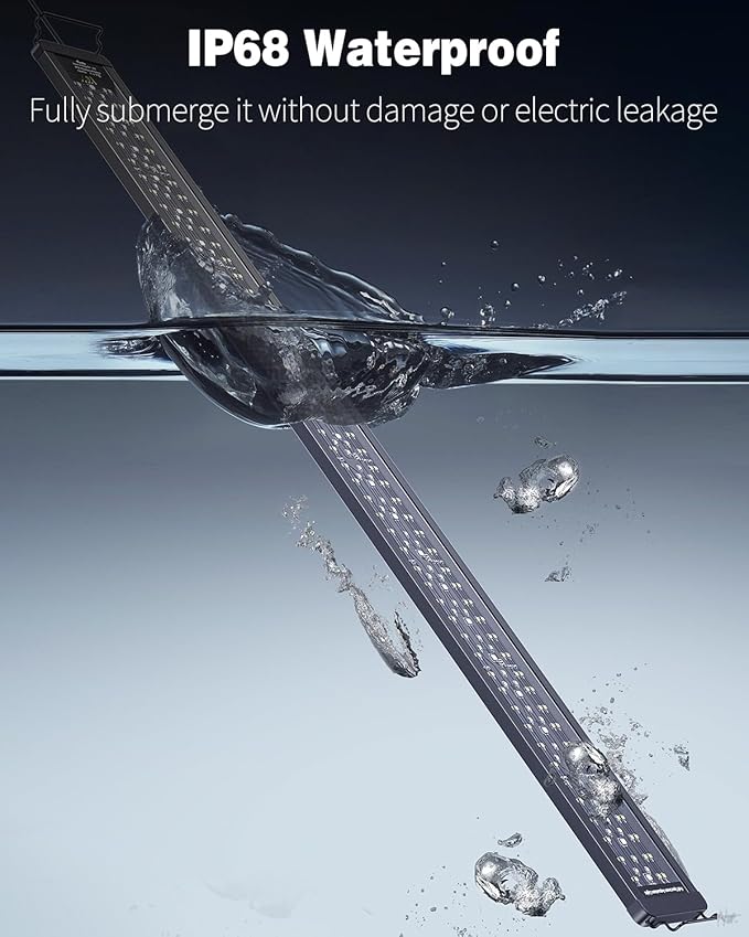 Pawfly 42W 24/7 Aquarium LED Light for 48" to 54" Tanks Extendable Fish Tank Light with Full Spectrum White Blue Red Green Lights with D/N Mode Single Color Effects Timer and Adjustable Brightness