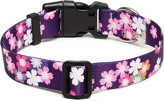 Mercano Adjustable Dog Collar - Special Design Patterns, Soft Nylon Comfortable Sturdy Pet Collar for Small Medium Large Dogs (XS, Floral Pink)