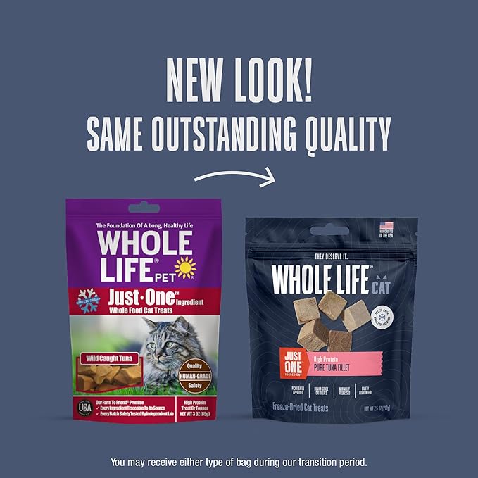 Whole Life Cat Just One Tuna Freeze Dried Cat Treats - Human Grade High Protein Food, Healthy Training Snacks, Freeze Dried Tuna Food Toppers, USA Made Natural Treats - 7.5 oz (Pack of 1)