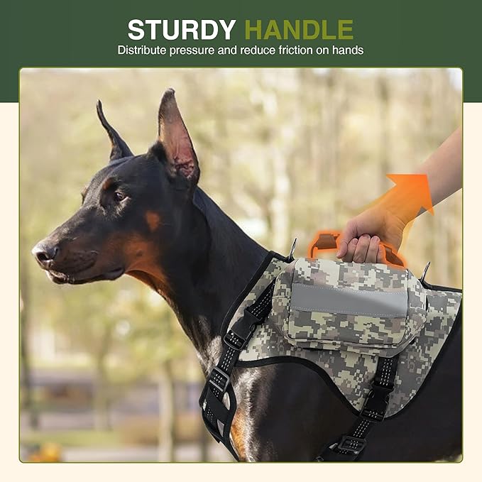 Dog Tactical Harness with Reflective Design, Breathable and Adjustable Tactical Dog Vest, No Choke Harness, Military Grade Gear for Training, Hunting, Outdoor Adventures, Camouflage S