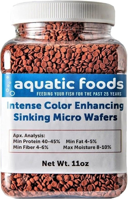 Aquatic Foods Inc. Wafers 3.5mm - 1/8" Intense Color Enhancing Sinking Micro Wafers for All Tropical Fish, Cichlids, Catfish, Plecos, All Bottom Fish, Shrimp, Snails, Crabs, …11oz Small Jar
