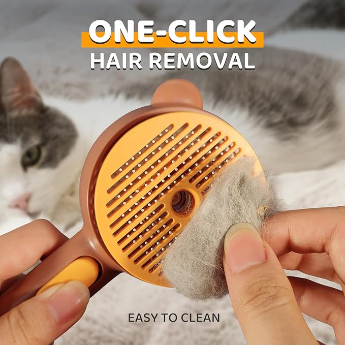 Cat Steam Brush, Self Cleaning Pet Spray Hair Removal Comb with Release Button, 3 In 1 Cat Brush for Indoor Cats, Waterproof Pet Grooming Brushes for Long Short Haired Dogs Cats（Brown）
