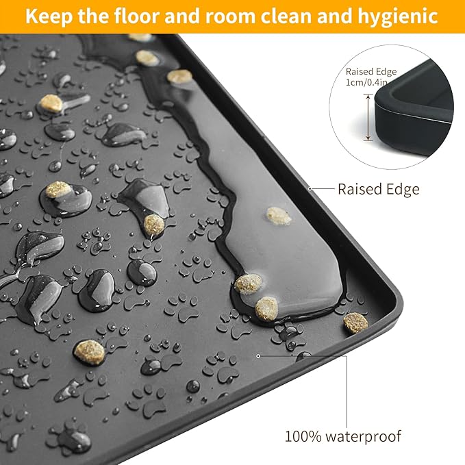 Ptlom Pet Placemat for Dog and Cat, Mat for Prevent Food and Water Overflow, Suitable for Small, Medium and Big Pet,24.5" 16.5", Black