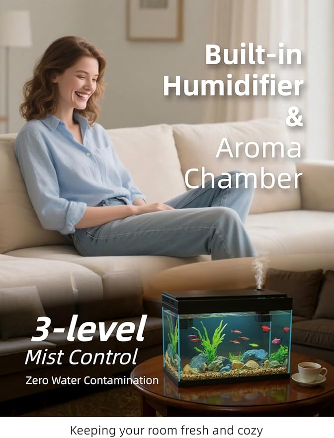 BARKBUDDY Fish Tank 2.5 Gallon Aquarium Kit, Self Cleaning Fish Tank, 7-Color Light 3-in-1 Quiet Pump Betta Fish Tank, Gold Fish Aquarium Starter Kit with Filter for Home, Office Corner