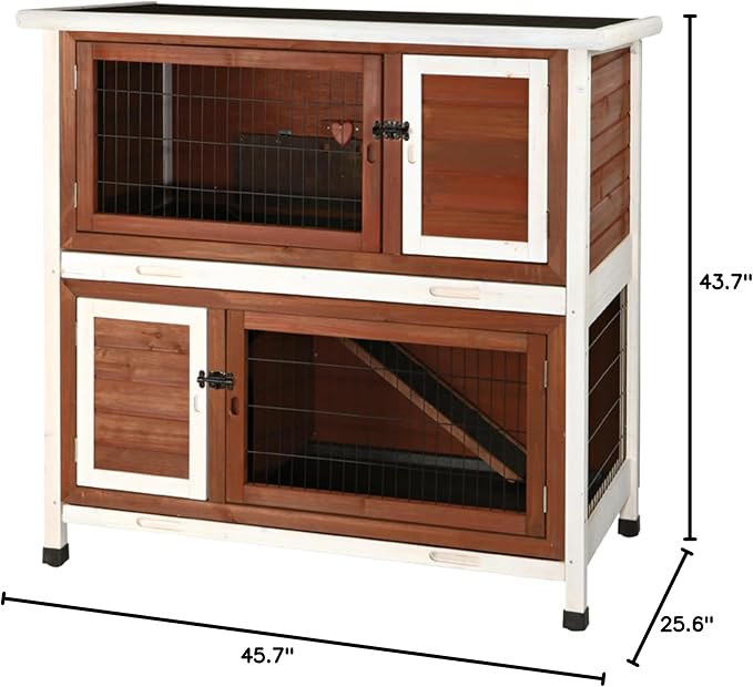 TRIXIE natura Outdoor Double Rabbit Hutch - Indoor Small Animal House, Bunny Cage with Two Sleeping & Play Areas - Includes a Non-Slip Ramp Hinged Roof & Two Pull-Out Trays - in Auburn