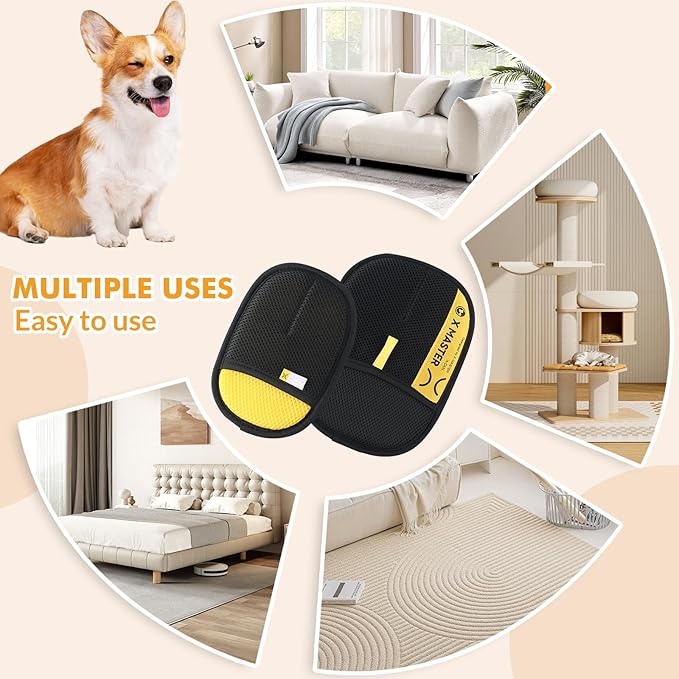 3Pcs Pet Hair Removal Glove for Cats & Dogs, Efficient Grooming Gloves for Pet Hair, Cat Grooming Gloves for Hair Removal, Magic Pet Grooming Glove for Couch, Furniture, Carpet, Curtain (2L1S)