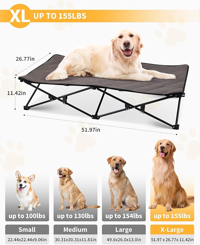 KingCamp Elevated Dog Bed for XL Dogs, Outdoor Raised Cooling Pet Cot Bed with Washable Breathable Mesh & No-Slip Feet Perfect for Camping, Backyard, Indoor Use (X-Large, Black)