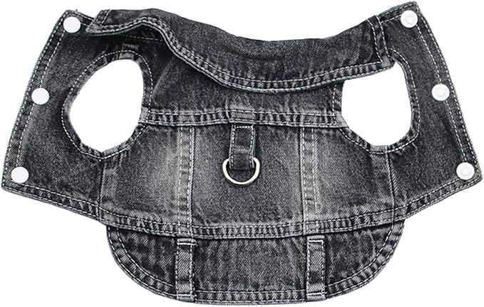 Puppy Clothes for Small Dogs Boy,Classic Western Denim Dog Coat,Dog Jeans Jacket with Leash D-Ring,Pet Cat Costumes,Cooling Harness Vest for Walking (Black, X-Small)