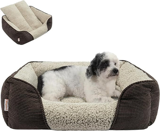 Miguel Washable Dog Bed with Removable Cushion for Medium Small Dogs, Easy to Wash Pet Sofa Bed with Side, Rectangle Bolster Cat Bed Calming Cuddle Puppy Bed with Anti-Slip Bottom, Brown 25 Inch