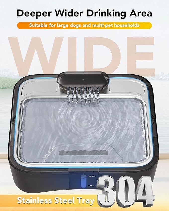 UPSKY 2.25Gal Elevated Dog Water Fountain, 4 Heights Adjustable Pet Fountain for All Dog Sizes, 304 Stainless Steel Tray Indoor Cat Drinking Dispenser with Ultra-Quiet Pump & 2 Replacement Filters