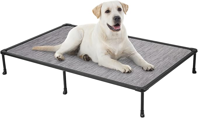Veehoo Chewproof Elevated Dog Bed - Cooling Raised Pet Cot, Breathable Mesh, Washable & Non-Slip for Large Dogs, Indoor/Outdoor, Black Silver Mat and Black Frame, 59x37inches (Model CWC2203A03)