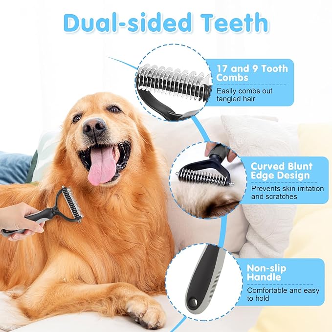 Cat Grooming Brush, 9PCS Dog Brush Kit with Pet Nail Clipper and File, Deshedding Brush for Cats, Cats Dog Shedding Brushs for Small Large Pets, Includes Flea Comb, Bath Brushs,Undercoat Rake (Grey)