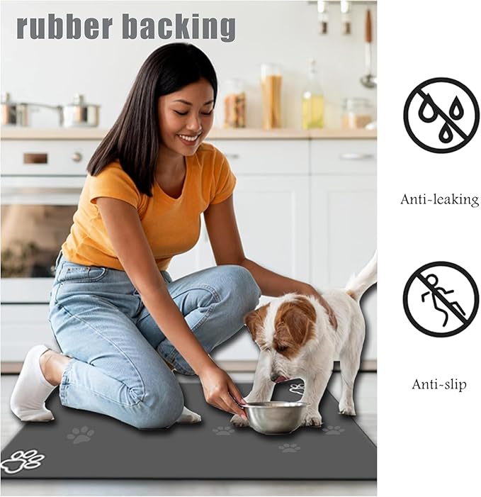 Large Boho Dog Cat Food Mats for Floors, Absorbent Dog Bowl Mat for Food and Water Dispenser Mat, Quick Dry Pet Supplies(Vintage Red, 36'' x 16'')