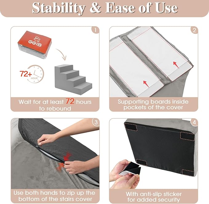 GGIB Dog Stairs for Small Dogs Cats Non-Slip Dog Steps for High Bed Pet Stairs for Sofa Couch Pet Ramp Pet Steps with Removable Washable Cover, Light Grey, 22" H, 5-Step