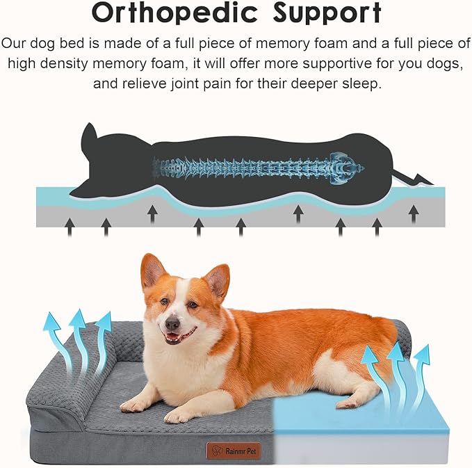 Orthopedic Dog Beds Large Sized Dog, 3 Inch Memory Foam Pet Bed for Medium and Large Dogs, Washable Removable Cover, Nonskid Bottom, Waterproof, 36x27 Inches L Dark Grey