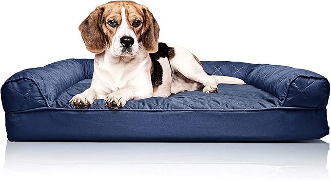 Furhaven Orthopedic Dog Bed for Medium/Small Dogs w/ Removable Bolsters & Washable Cover, For Dogs Up to 35 lbs - Quilted Sofa - Navy (Blue), Medium