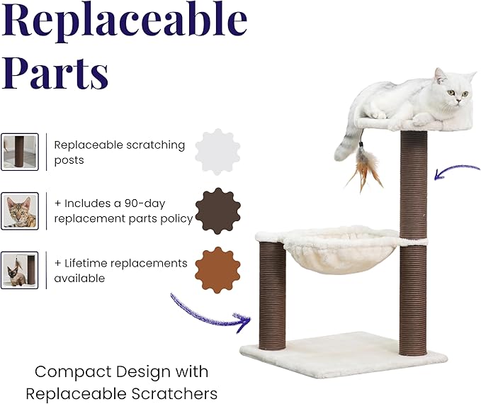 Catry Nirvana 3-Level Kitten Tree with Plush Perch, Soft Hammock, and Paper Rope Scratching Posts, Minimalist Cat Furniture for Climbing, Scratching & Resting, Ideal for Kittens & Small Cats, Beige