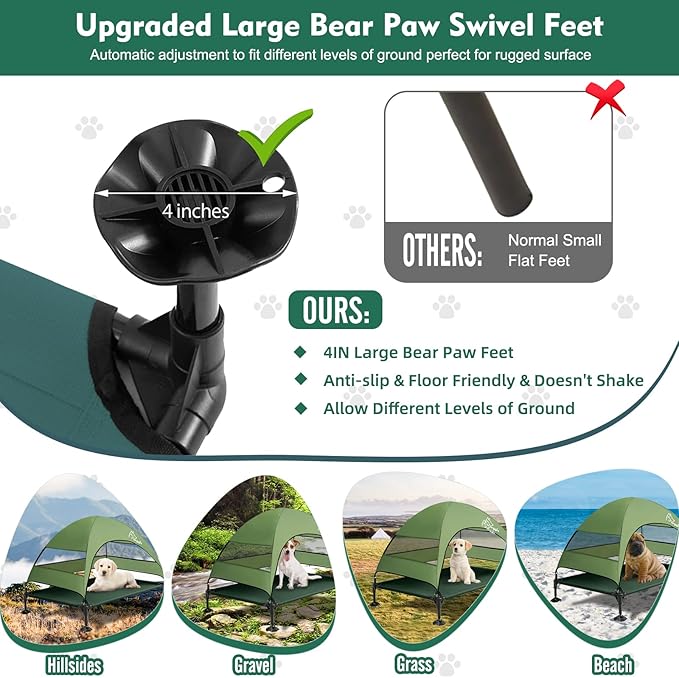 Upgraded Elevated Dog Bed with Canopy, Portable Raised Outdoor Dog Bed with Stable Anti-Slip Feet, Removable Wider Shade, Raised Dogs Cot for Large Pets Camping, Indoor & Outdoor Use