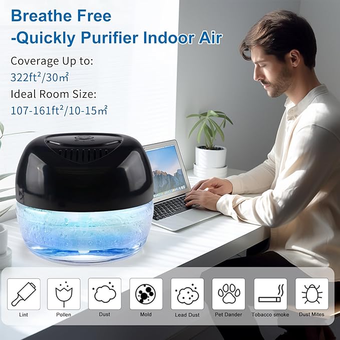 Purifier Air Washer, Air Fresher Aroma Diffuser for Home, Office, Air Purifier with Night Light (Black)