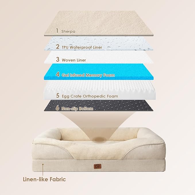 EHEYCIGA Memory Foam Dog Bed for Medium Size, Orthopedic Dog Sofa with Sides and Waterproof Liner, Washable Bolster Pet Bed Couch with Removable Cover, 30x20x6.5 Inch, Beige